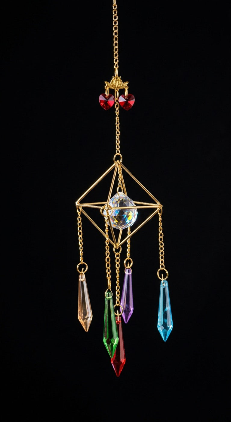 Rainbow Heart Pyramid Suncatcher