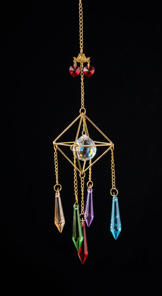 Rainbow Heart Pyramid Suncatcher